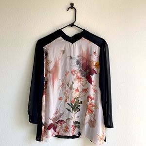 Ted Baker Flower Print Black Blouse.
